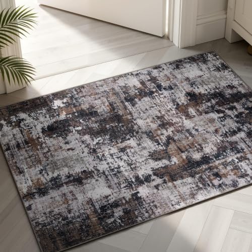 Sasttie 2x3 Entryway Area Rug, Modern Abstract Small Carpet, Black & Brown by SASTTIE