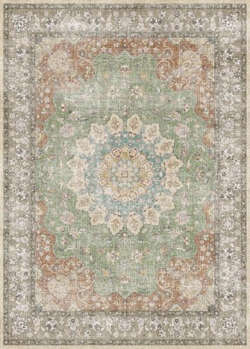 RUUGME Washable Runner Rug 3x25: Extra Long Hallway Rug Non Slip Low Pile Stain Resistant Carpet for Living Room Durable Indoor Vintage Home Decor Mat 3x25 Olive Terracotta by RUUGME
