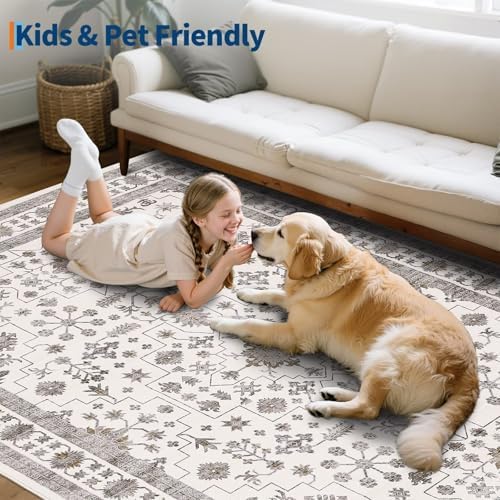 GarveeHome 5x7 Washable Rug Living Room Vintage Bedroom Beige Brown Rug - Image 7