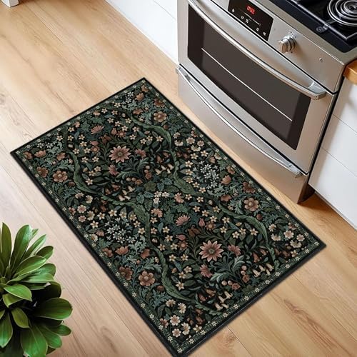 Floral 2x3 Entryway Rug Washable Doormat Indoor Throw Rug, Black - Image 3