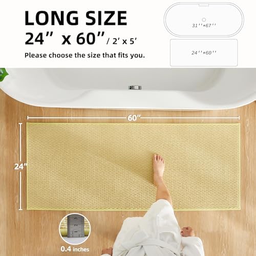 TYUU Bathroom Runner Rug, Long Bath Mat Washable Thin Quick Dry Low Pile Bathroom Runner Rugs 24 x 60 Non Slip, Yellow 24"x60" - Image 2