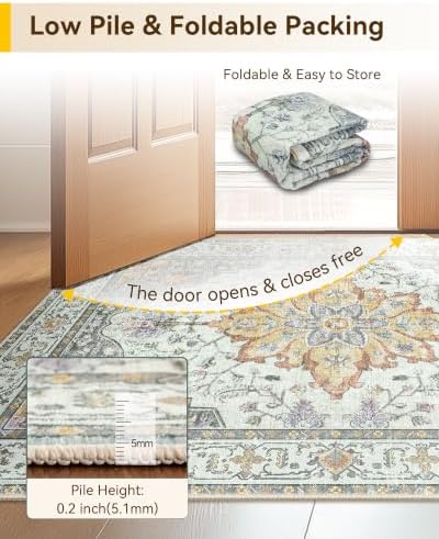 RELEANY Washable Area Rug, Runner 2'x7', Beige/Carbon Grey/Orange - Image 5