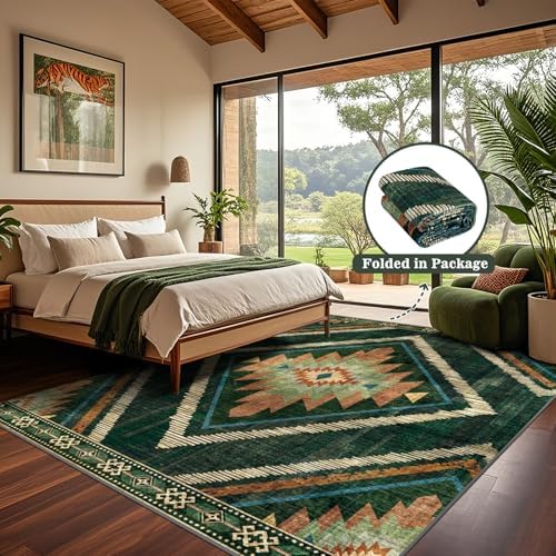 Boho Washable Area Rugs 6x9ft, Large Living Room Area Rug Non Slip, Green Moroccan Bedroom Carpets, Non Shedding Thin Soft Floor Carpet for Dining Room Nursery Home Office - Image 4