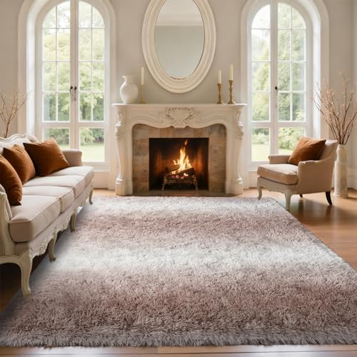 Area Rugs for Living Room 6x9 Feet, Soft Fluffy Shagg Plush Bedroom Rug Non-Slip,Large Carpet for Nursery Kids Dorm Home Decor Gradient Beige by Lo%CC%80utiRootHome