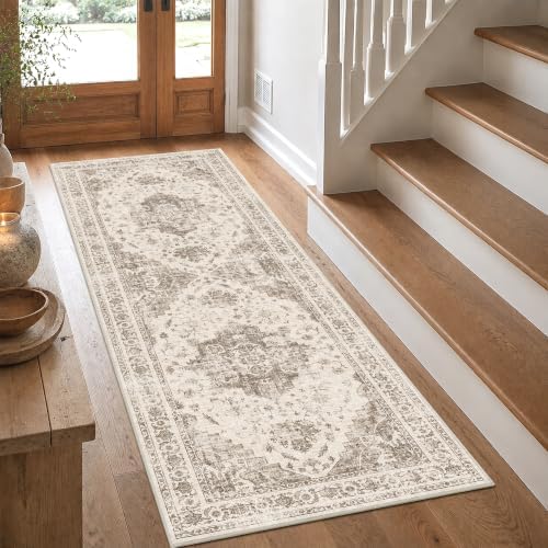 2x6 Washable Kitchen Runner Rug Non-Slip Medallion Taupe Throw Carpet by HOME