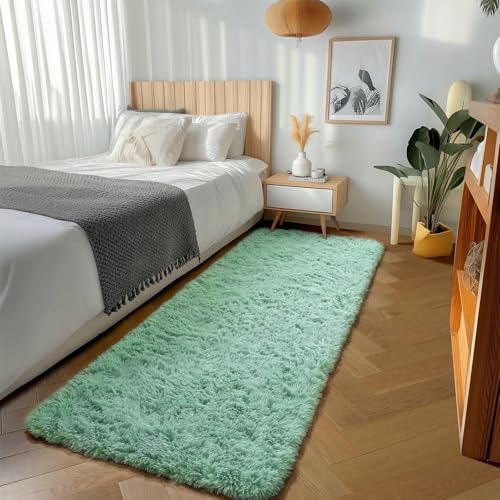 Sage Green Runner Rugs for Bedroom Living Room, Fluffy 2x6 Bedside Area Rug - Image 5