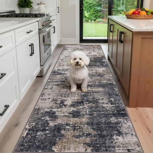 Sasttie 2x10 Runner Rug, Modern Abstract Hallway Carpet, Black & Beige by SASTTIE