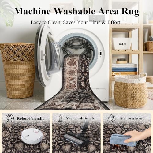 Washable 2x6 Kitchen Non-Slip Runner Rug Charcoal Beige Throw Carpet - Image 5