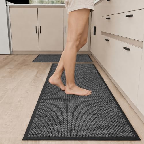 SUMLANS Kitchen Mats Set of 2 PCS for Floor, Washable Non Slip Rugs, Black - Image 2