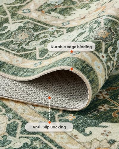 Amada Vintage Washable Area Rug,6'x9',Olive Green - Image 4