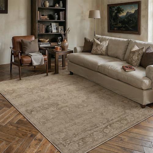 PureCozy Brown 5x7 Washable Area Rug Bedroom Vintage Distressed Carpet by PureCozy