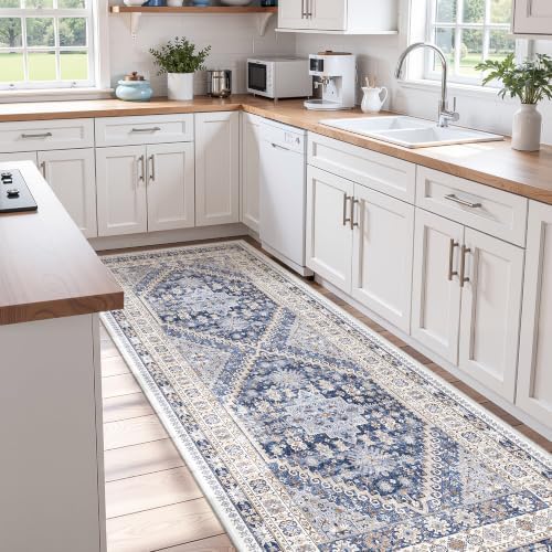 zesthome 3x8 Runner Rug Non Slip,Washable Hallway Runner Rug,Blue - Image 4