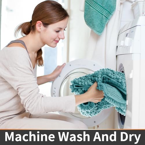 Yimobra Toilet Rug U Shaped Washable 24x20 Inch - Ultra Soft Absorbent Chenille Bath Rugs for Toilet, Quick Dry & Machine Washable, Non Slip Contour Bathroom Mat, Teal Blue - Image 5