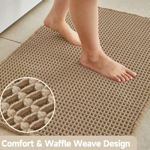 TYUU Waffle Runner Rug Bathroom, Long Boho Bath Mat Non Slip, 72x24 Khaki - Image 3