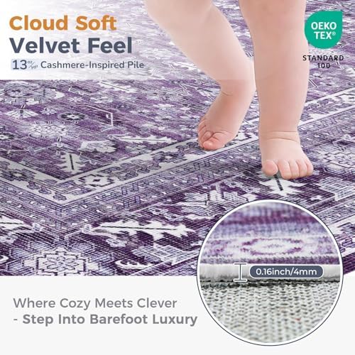 OPPODREAM Vintage Purple Area Rugs 3' Round, Washable Rug for Living Room - Image 2