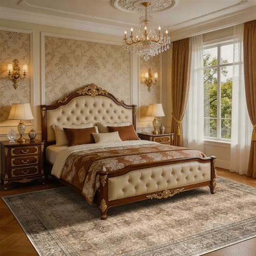 LIANLAM 5x7 Washable Area Rug, Vintage Boho Traditional Pattern, Non-Slip Stain Resistant Rug for Living Room Bedroom(5x7,Brown/Boho) - Image 2