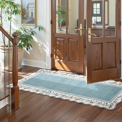 Lahome Floral Blue 2x6 Runner Rug for Hallway, Scalloped Kitchen Rug - Image 4