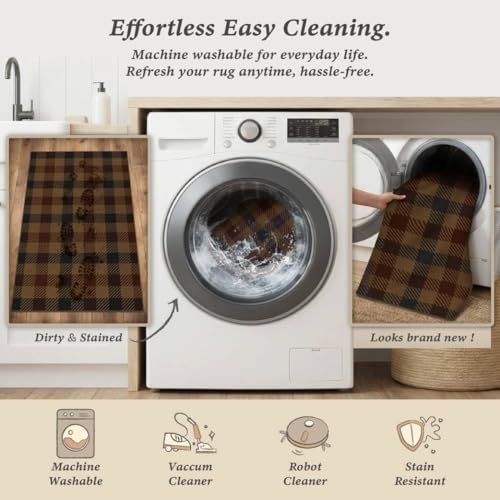 JTJ Easy Jute 5x7 Rustic Area Rug, Brown & Black Buffalo Plaid, Washable - Image 6