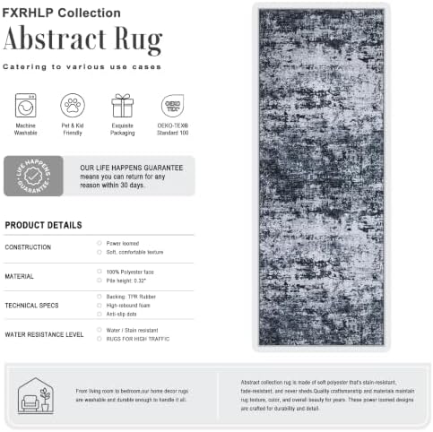 2x6 Washable Runner Rug：Modern Abstract Kitchen Carpet Black - Image 2