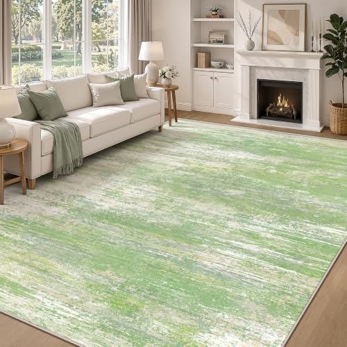 Washable Rug 8x10 Area Rugs for Living Room: Large Neutral Soft Rug Abstract Non Slip Low Pile Modern Carpet for Bedroom Kitchen Nursery Office Dining Room Indoor (Green, 8'x10') by LOSBULAKE