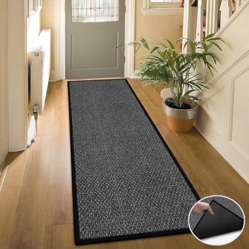 7ft Jute Kitchen Mats for Floor, Water Absorbent Long Kitchen Rug Rubber Backed Indoor Entryway Runner, Black Runners for Hallway Non Skid - Image 3