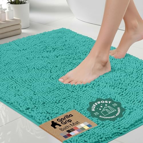 GORILLA GRIP Bath Rug Mat for Bathroom, Absorbent Chenille, 30x20 Turquoise by GorillaGrip