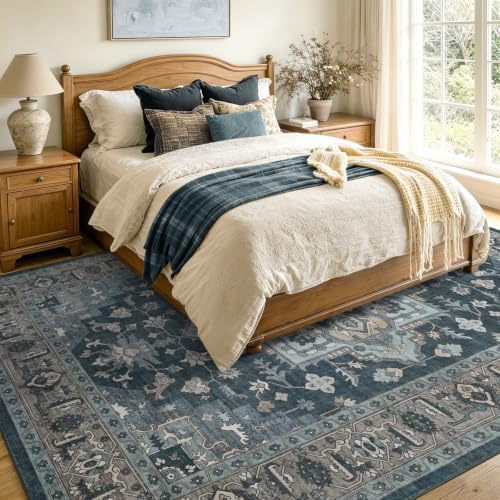 6x9 Ft Large Area Rugs for Living Room, Soft Non-Slip Machine Washable Rug, Vintage Stain Resistant Carpets for Bedroom Nursery Dining Room Home Decor (Blue) - Image 4