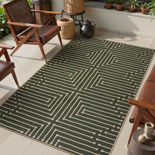 Lahome Green 3x5 Entryway Rug, Non Slip Maze Line Easy Jute Washable Rug - Image 2