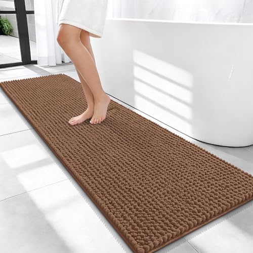 OLANLY Thick Chenille Bathroom Runner Rugs 59x20, Absorbent Bath Mat, Mocha by OLANLY