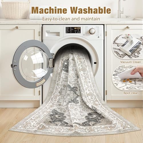cotiled Vintage Washable Area Rug 6x9 Non Slip Rugs for Living Room Brown - Image 3
