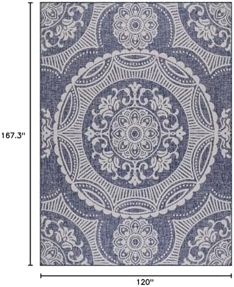Luul Home Medallion Outdoor Rug 10x14 Washable Outside Carpet for Indoor Patio Porch Waterproof Easy Cleaning Non Shedding Area Rugs Blue 10 x 14 - Image 2