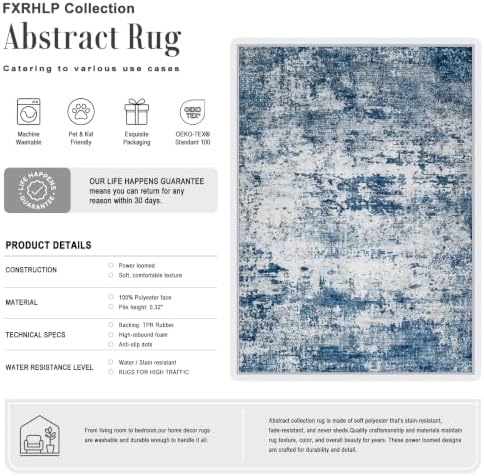 5x8 Area Rug Living Room: Modern Washable Indoor Soft Carpet Blue - Image 2