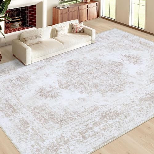 XLUEZ Area Rug 10x14 Living Room Rug, Machine Washable Vintage Distressed Medallion Rug Non-Slip Soft Low Pile Large Indoor Rugs for Bedroom Kitchen Dining Room Office(Beige,10'x14') - Image 2