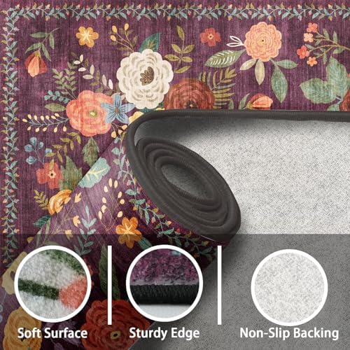 Purple Floral Hallway Runner Rug 3x7 for Bedroom Kitchen - Image 4