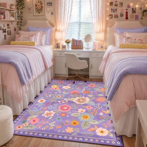 RELEANY Floral Washable 5x7 Area Rugs Purple/Pink - Image 2