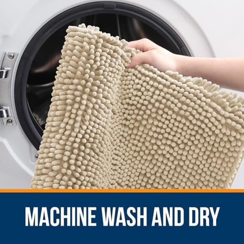OLANLY Chenille Bathroom Rugs Sets 3 Piece, 30"x20"+30"x20"+24"x16", Beige - Image 4