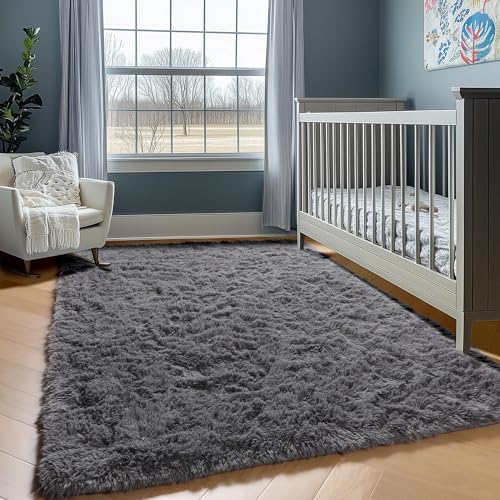 ONASAR Grey 6x9 Area Rugs for Living Room, Gray Large Fluffy Shag Rug for Bedroom, Ultra Soft Plush Big Indoor Floor Carpet for Kids Girls Boys Baby Teen Dorm Nursery Home Decor Aesthetic - Image 5