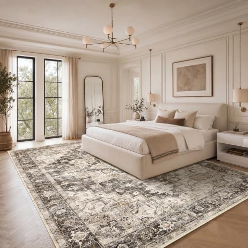 Garvee 8x10 Living Room Rug Soft Vintage Boho Brown Grey Washable Area Rug - Image 2