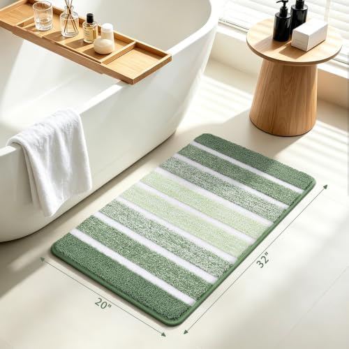 Yamaziot Sage Green Bathroom Rugs 20" x 32" Washable Non Slip Striped Mat - Image 2