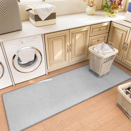 AREDO Runner Rug with Non Slip Rubber Backing 2*8 ft, Washable Soft Floor Carpet for Kitchen, Hallway, Entryway Indoor, Bedroom, Laundry, Low Pile Area Rugs, Solid color with Pointillism style, GREY - Image 4