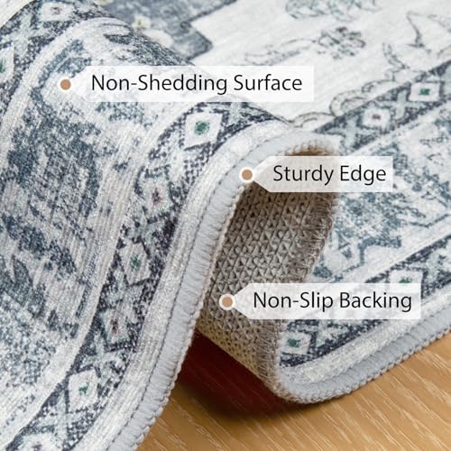BESTSWEETIE Washable Boho Round 8ft Area Rug, Living Room, Blue Grey White - Image 3