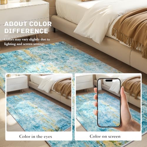 Entrance Rugs Indoor 2x4 Teal Blue Entry Rug Washable Abstract Black Small Area Rug Non-Slip Low Pile Throw Rugs for Entryway, Kitchen Floor, Front Door Indoor Door Mat, Bathroom, Bedroom Bedside - Image 7
