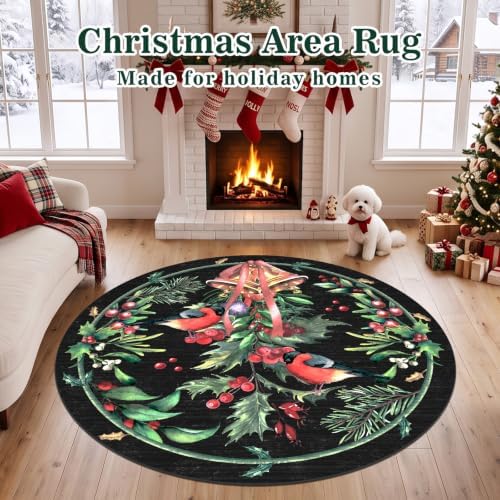 nesrt Black Christmas Round Area Rugs 5ft Non Slip Washable for Living Room - Image 5