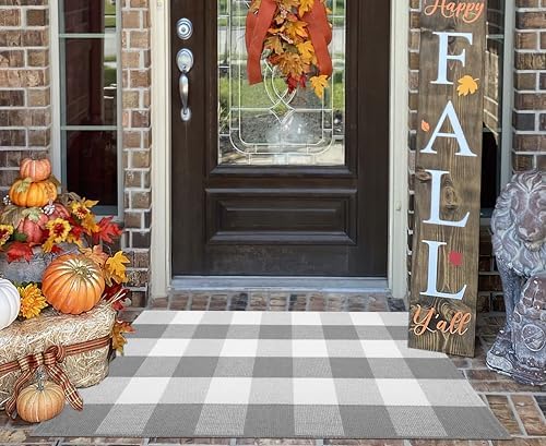 Front Door Mat Outdoor 24"x35"Grey and White Buffalo Plaid Outdoor Rug - Image 6