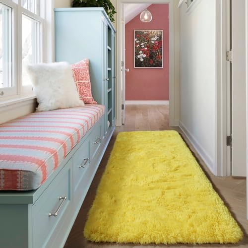 Yellow Runner Rugs for Bedroom Living Room, Fluffy 2x6 Bedside Area Rug - Image 6
