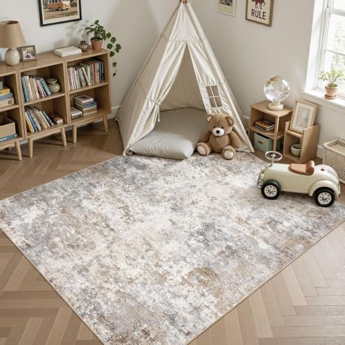 UERMEI 5x7 Area Rug Living Room Rugs Washable Neutral Brown Grey Carpet - Image 4