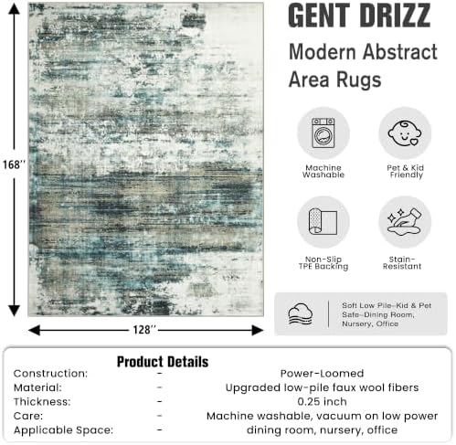 10x14 Area Rugs for Living Room: Washable Abstract Teal Green Carpet - Image 2
