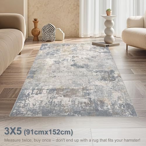 UERMEI 3x5 Area Rug Living Room Rugs - Washable Neutral Modern Abstract Soft Thin Rug Indoor Floor No Slip Rug Carpet for Bedroom Under Dining Table Home Office Decor - Blue Grey - Image 4