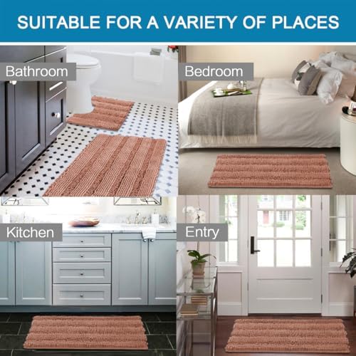 H.VERSAILTEX Bathroom Rugs Bath Rug Set 2 Piece Bathroom Contour Rug Toilet Mat Non Slip Contour Bath Rug Ultra Thick Water Absorbent Striped Bath Mats Washable(47" x 17" Plus 20" x 20" U, Muted Clay) - Image 6
