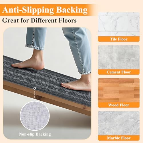 HEBE Faux Jute Kitchen Rugs Set of 2, Washable Kitchen Mats for Floor - Image 3
